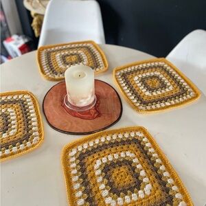 Handcrafted Crochet Coasters Set - Yellow, Brown, and Cream
